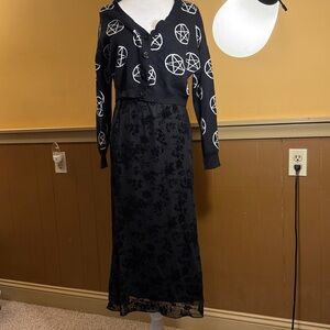 Goth Pentagram Pattern Drop Shoulder Cardigan from Romwe SzM Wednesday Addams